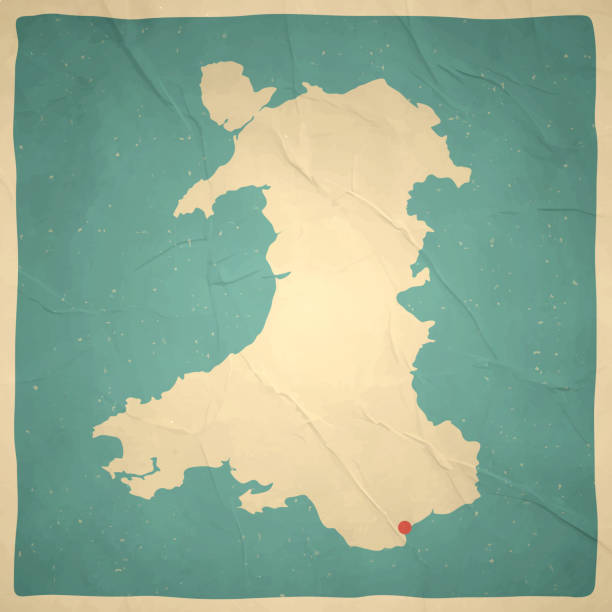 карта уэльса в ретро винтажном стиле - старая текстурированная бумага - wales stock illustrations
