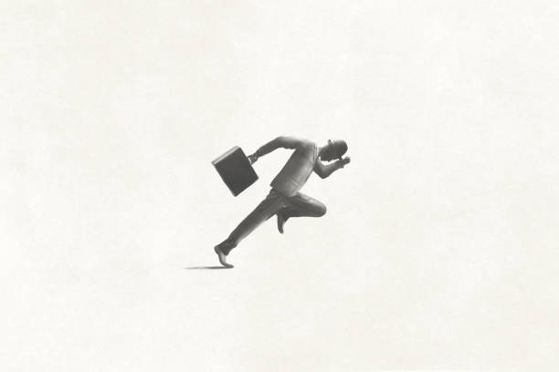 istock Illustration of business man running fast, minimal late concept 1330689797
