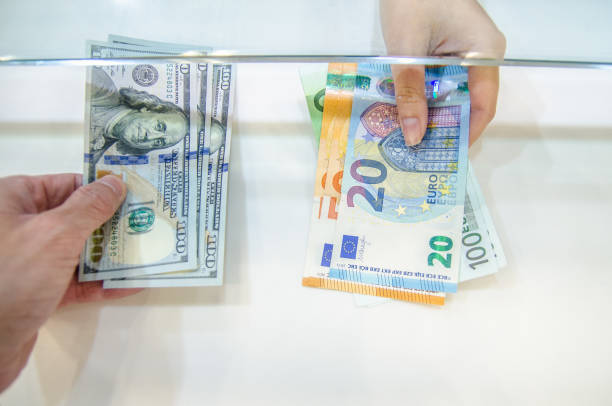 Exchange money, Exchange US dollar or American dollars (USD) for EUR. stock photo