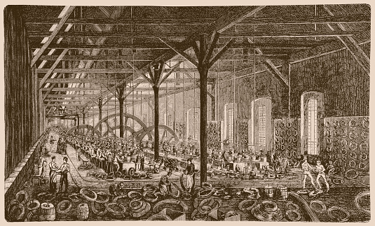 Illustration of a Workshop of the wire drawing mill Funke, Borbet & Co. in Langendreer, 1886