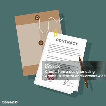 istock Isometric signed a contract with a stamp. Document with a signature. The form of the document. Business financial agreement or contract  G 1330696393