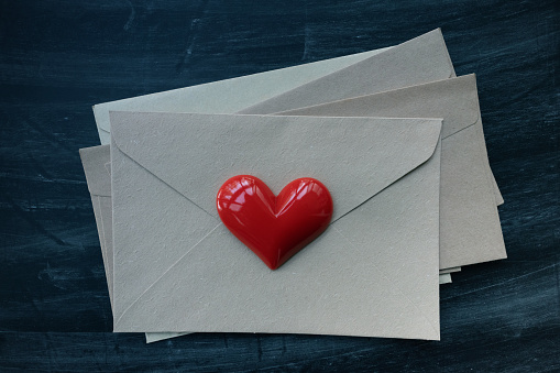 Red heart on the envelope