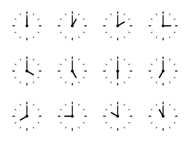 Clock Time Zones Set - Vector Illustration. Different Timezones Time. Arrows - Hours, Minutes on Clockface. Clock Time Lapse. Clock Time Zones Set - Vector Illustration. Different Timezones Time. Arrows - Hours, Minutes on Clockface. Clock Time Lapse. clock hand stock illustrations