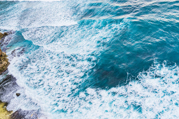 istock Big ocean waves hitting a coral reef. View from above. 1330698690