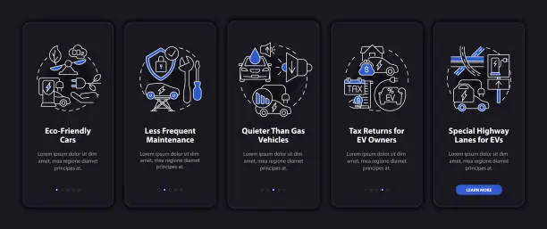 Vector illustration of Eco-friendly car onboarding mobile app page screen.