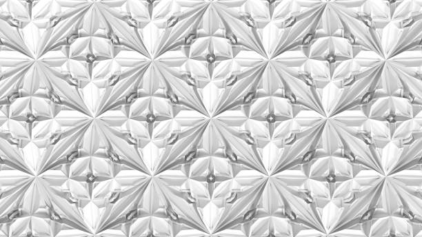 transformation géométrique abstraite 3d du kaléidoscope. distorsion fractale de la surface blanche. illustration de rendu 3d - tesselation photos et images de collection