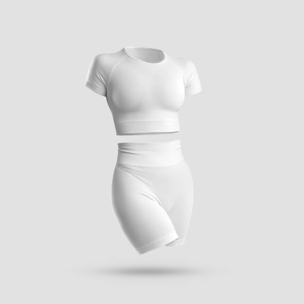 istock Mockup of a white rashguard, t-shirt; bicycles, womens compression underwear 3D rendering, isolated on background, front view. 1330706968