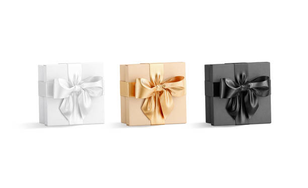 istock Blank black, white, gold gift box with ribbon bow mockup 1330711497