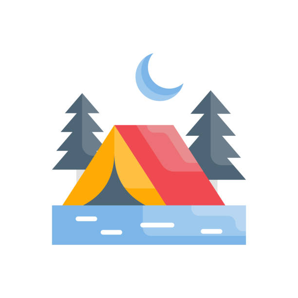 ilustrações de stock, clip art, desenhos animados e ícones de campsite vector flat icon style illustration. eps 10 file - douro
