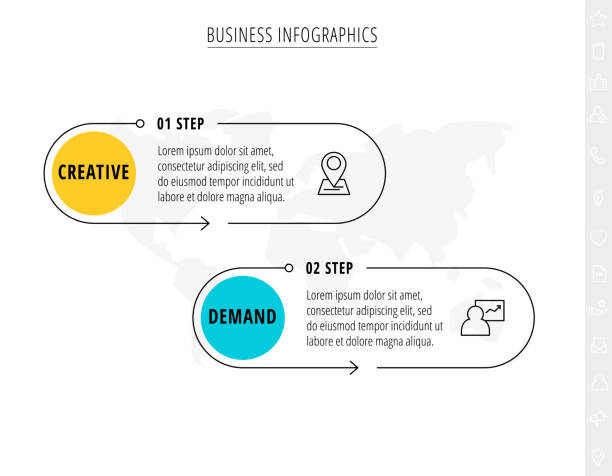 Vector 2 step line infographic from circles with icons Modern timeline concept for chart, levels, web, diagram, banner, presentations, business, diagram, flowchart two objects stock illustrations