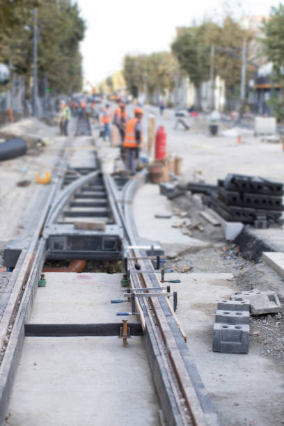 istock reconstruction of tram city transportation system 1330713280