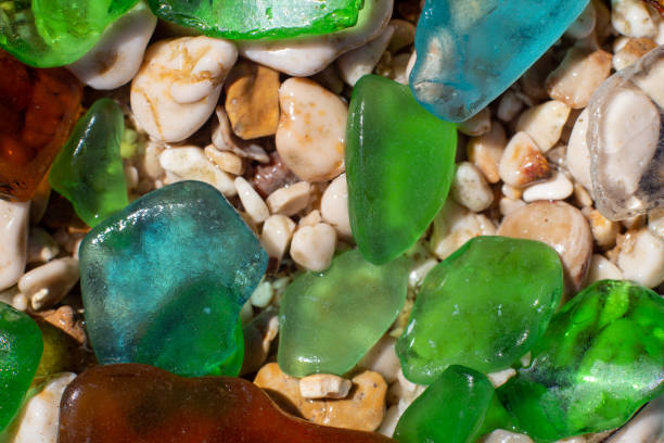 glass fragments on the sea shore
