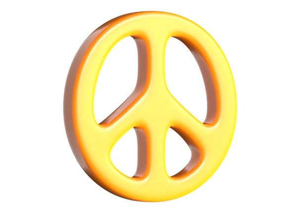 3D render of yellow Peace sign on isolated white background.