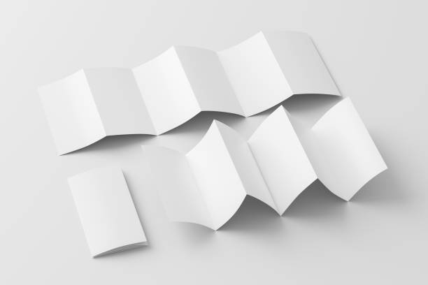 istock Vertical page zigzag or accordion fold brochure. Six panels, twelve pages blank leaflet. Mock up on white background for presentation design. Folded and unfolded front and back. 1330715664