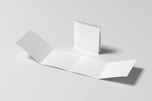 istock Square double gate fold brochure. Four panels, eight pages blank leaflet. Mock up on white background for presentation design. Unfolded and folded. 1330715731