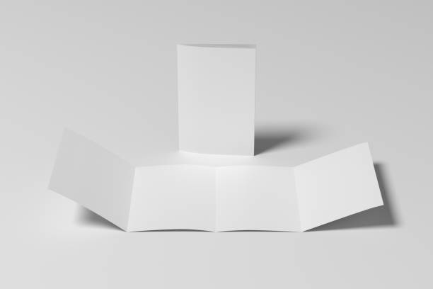 istock Vertical double gate fold brochure. Four panels, eight pages blank leaflet. Mock up on white background for presentation design. Unfolded and folded. 1330715802