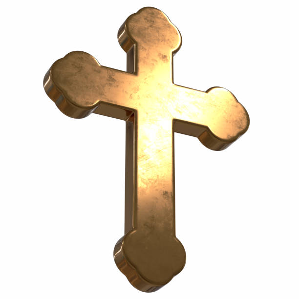 istock 3D render of Gold Cross on white background 1330716372