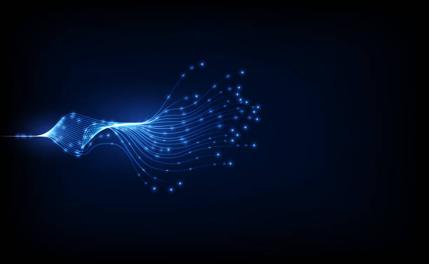 cyfrowa komunikacja danych wzdłuż kabla światłowodowego, połączenie sieciowe informacji - lighting equipment fiber optic abstract backgrounds stock illustrations