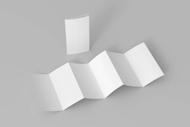 istock Vertical page zigzag or accordion fold brochure. Six panels, twelve pages blank leaflet. Mock up on white background for presentation design. Unfolded and folded. 1330717860