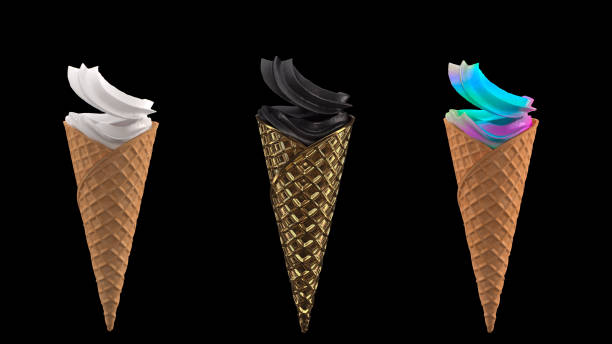 istock 3 ice cream with waffle cone on a black background 1330717981
