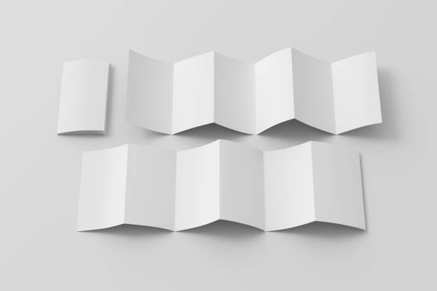 istock Vertical page zigzag or accordion fold brochure. Six panels, twelve pages blank leaflet. Mock up on white background for presentation design. Folded and unfolded front and back. 1330718825