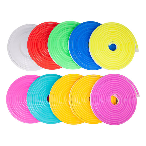 istock Flexible led tape neon flex in different colors in rolls on white background 1330721105
