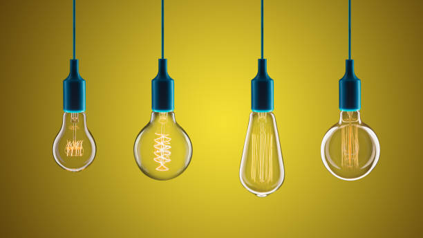 istock Idea and leadership concept - bulbs on the yellow background 1330721196