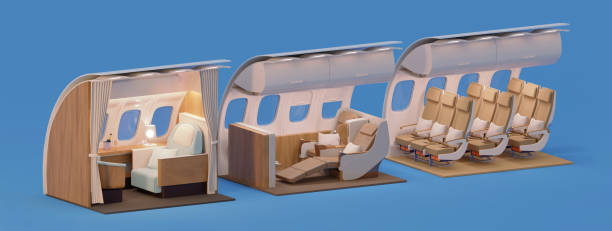 istock Airplane interior. First, business and economy classes seats 1330722641