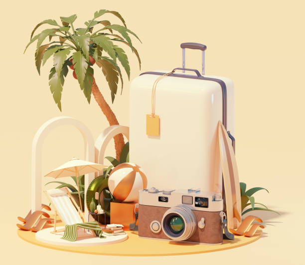 夏の旅行とビーチでの休暇 - suitcase travel luggage label ストックフォトと画像