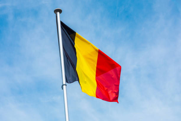 istock belgian flag on a pole against blue sky 1330723538