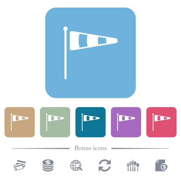 Vector illustration of Windsock indicator solid flat icons on color rounded square backgrounds