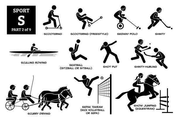 illustrations, cliparts, dessins animés et icônes de jeux de sport alphabet s icônes vectorielles pictogramme. - sepak takraw