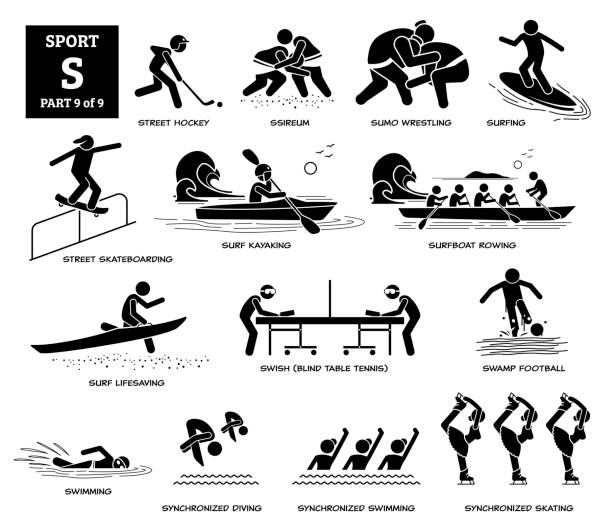gry sportowe alfabet s ikony wektorowe piktogram. - oar rowing sport rowing team stock illustrations