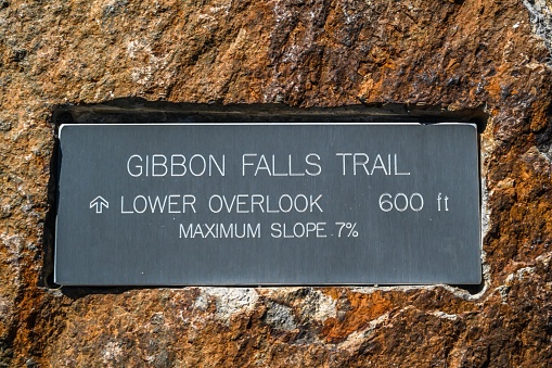 Yellowstone NP, WY, USA - August 8, 2020: The Gibbon Falls Trail