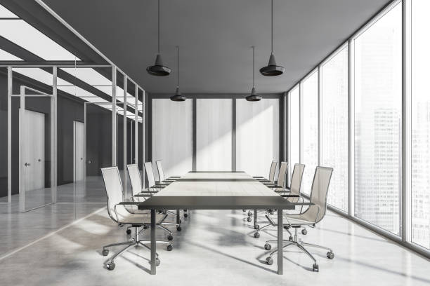 istock White conference room interior with furniture and panoramic windows 1330729230