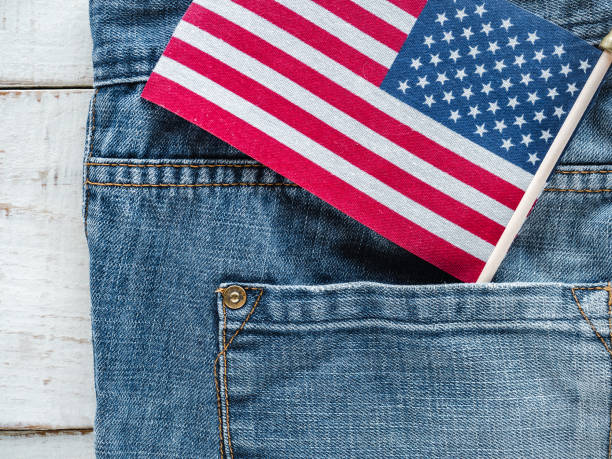 istock American Flag lying on jeans 1330731172