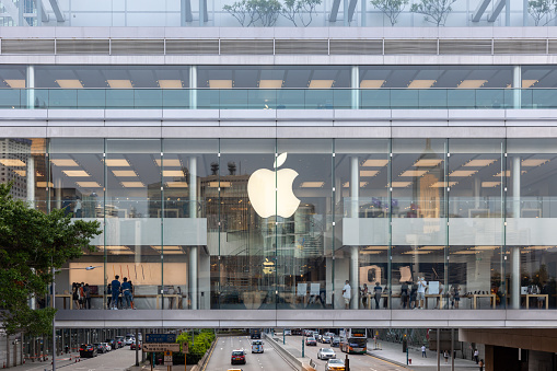 Hong Kong - July 26, 2021 : General view of the Apple store in Central District, Hong Kong.