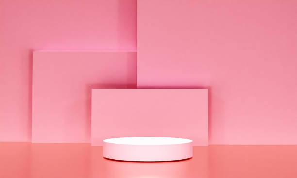 istock Scene with pink color podium for mock up presentation in minimalism style with copy space, 3d render abstract background design 1330732359