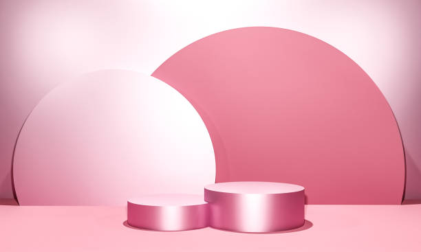 istock Scene with pink color podium for mock up presentation in minimalism style with copy space, 3d render abstract background design 1330732381