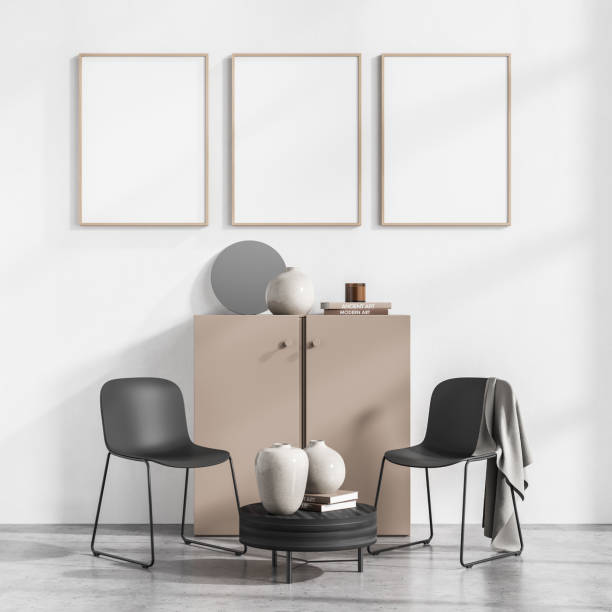 istock White living room interior with seats and drawer, mock up posters 1330732440