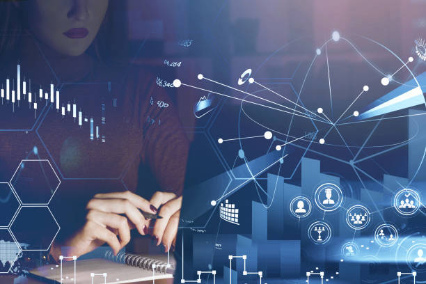 istock Businesswoman or stock trader analyzing stock graph chart using 1330732769
