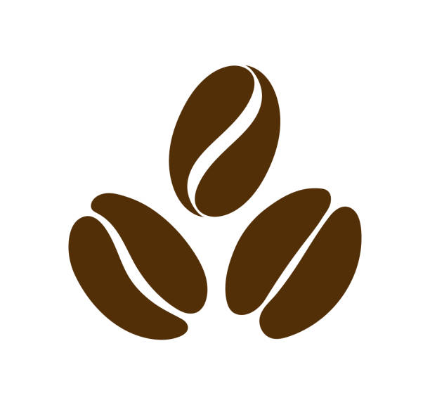 coffee bean icon. logo for seed or grain of coffee for cafe. black espresso, arabica, cappuccino and latte. symbol of caffeine isolated on white background. silhouette for design of logotype. vector - kavrulmuş kahve çekirdekleri stock illustrations