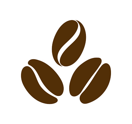 Coffee bean icon. Logo for seed or grain of coffee for cafe. Black espresso, arabica, cappuccino and latte. Symbol of caffeine isolated on white background. Silhouette for design of logotype. Vector.