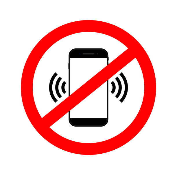 Phone off. Mobile ban. Icon of forbidden cellphone. Red sign of off use and call phone. Symbol of prohibited of smartphone. Stop to do of telephone for silence. Mute zone. dont use device. Vector Phone off. Mobile ban. Icon of forbidden cellphone. Red sign of off use and call phone. Symbol of prohibited of smartphone. Stop to do of telephone for silence. Mute zone. dont use device. Vector. switching places illustrations stock illustrations