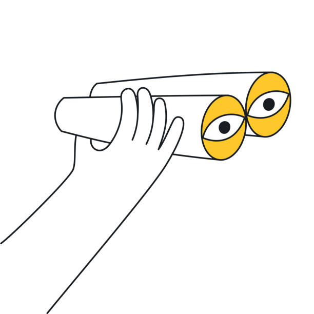 illustrations, cliparts, dessins animés et icônes de la main tient des jumelles - binoculars surveillance direction looking at view