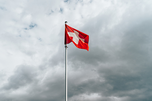 switzerland flag waving on the sky