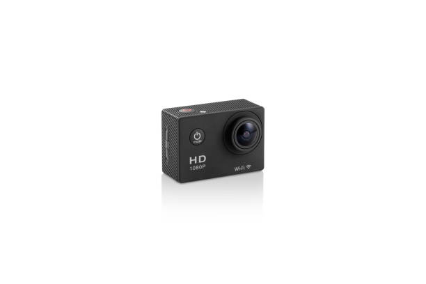 istock Three-quarter view of black action cam 1330734576