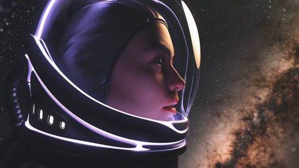 istock Female astronaut with glass helmet. 1330734983