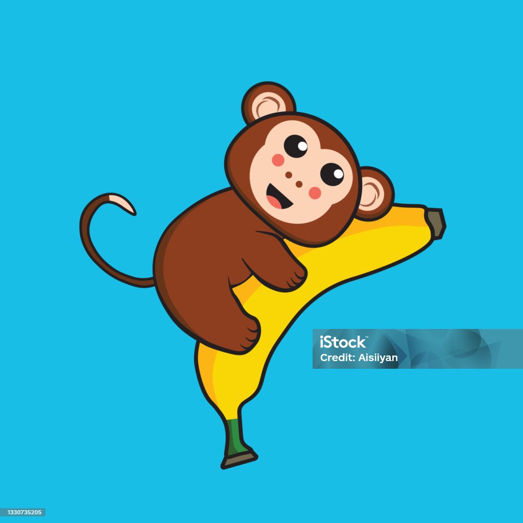 Vector Minh Họa Đồ Họa Nhân Vật Hoạt Hình Khỉ Ôm Với Chuối Phong ...