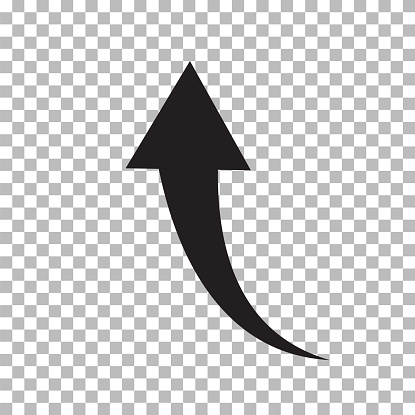 Upward icon on transparent background. Upward transparency logo. flat style. curved arrow symbol. flat style.